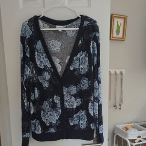 LuLaRoe Cheryl Blue And White Floral Cardigan-XL